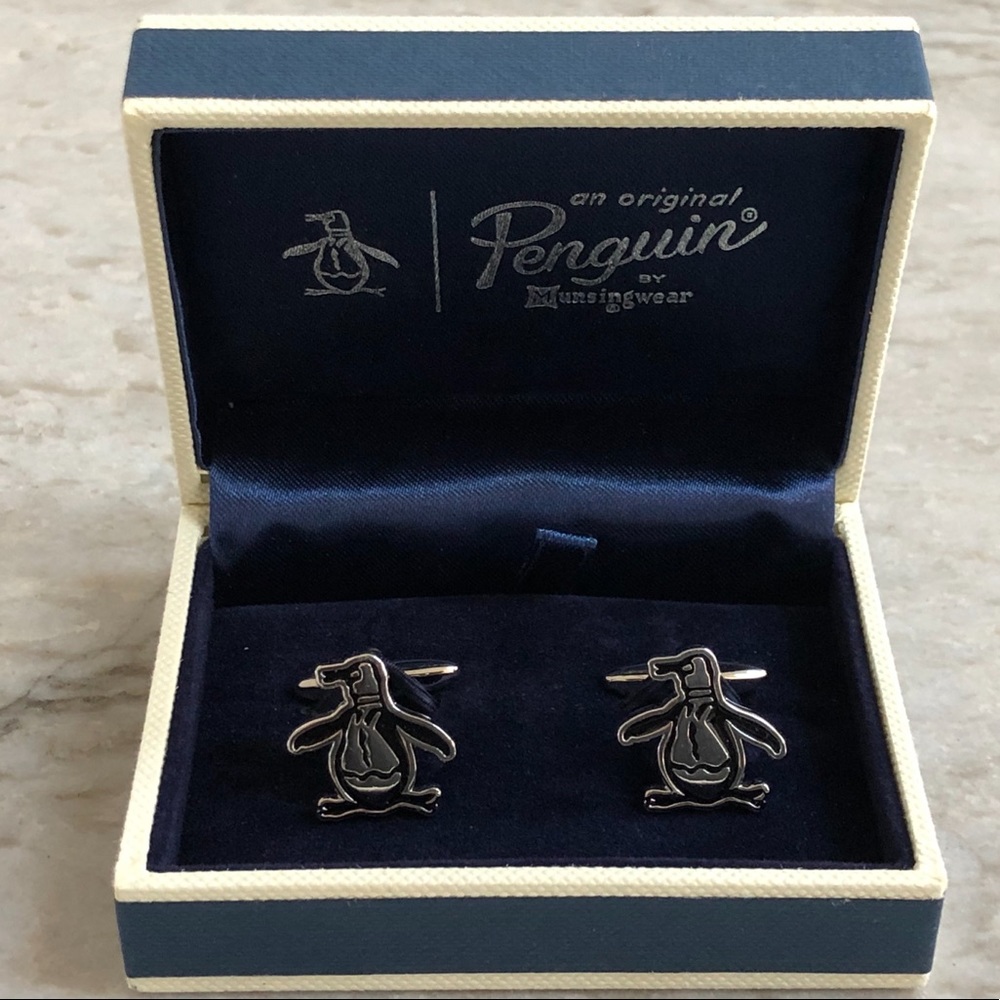 Penguin cuff links silver w black New in box